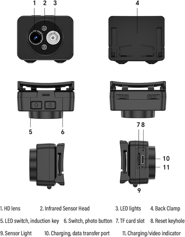 VBESTLIFE Am Kopf Montierte Kamera mit LED-Scheinwerfer, Tragbare HD 1080P 2MP Action-Kamera für Näc