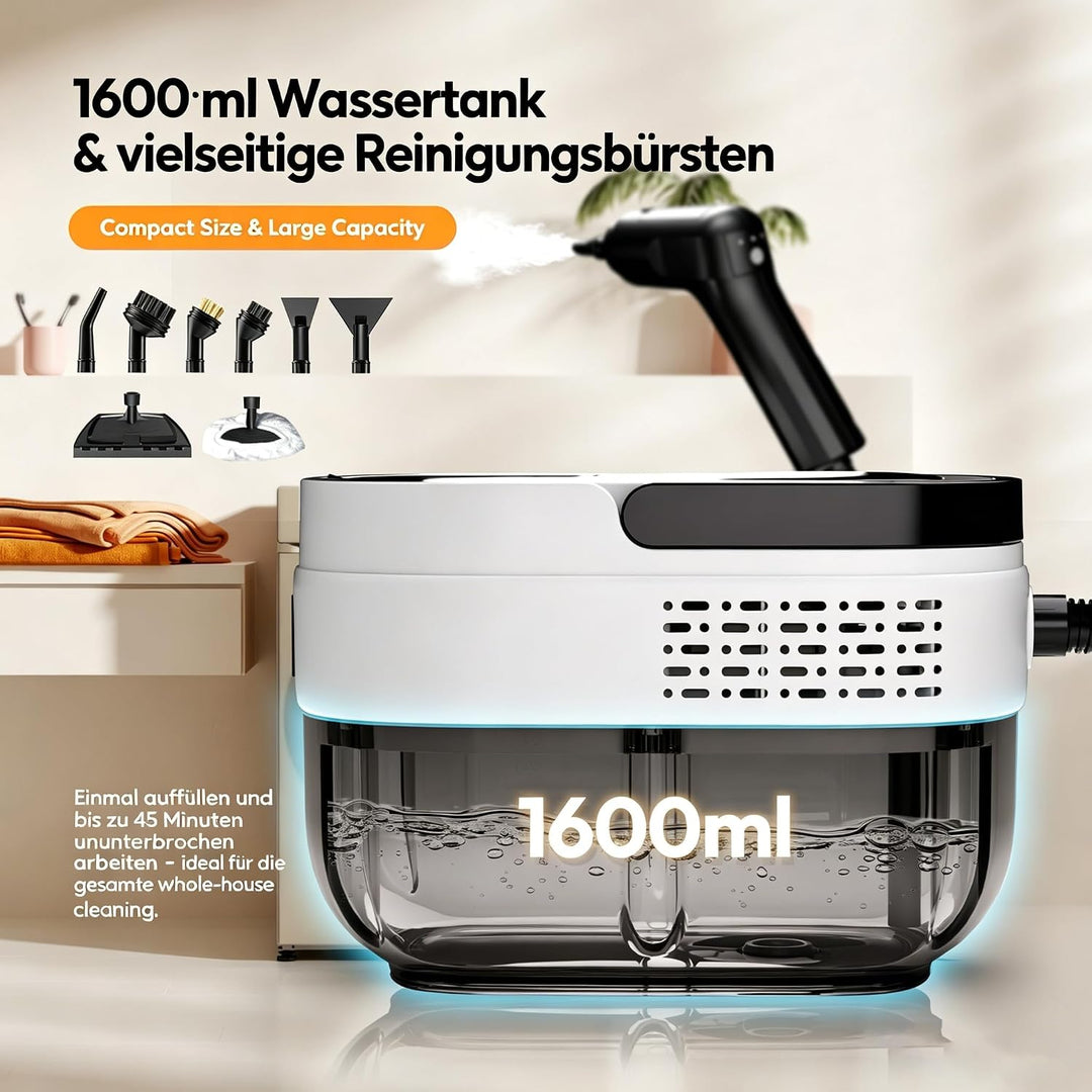 Dampfreiniger Handgerät, Tragbarer Hochdruck Dampfreiniger für Zuhause & Auto, 3-Stufiger Griff, 15