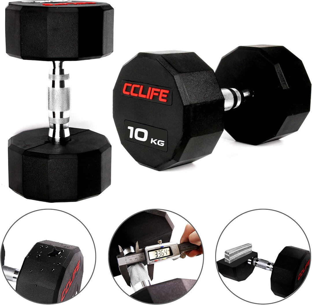CCLIFE Hanteln Kurzhantel 1er 2er Set Dodekagon Zwölfeck Gummi Gusseisen verchromte Griffe 10-60 kg