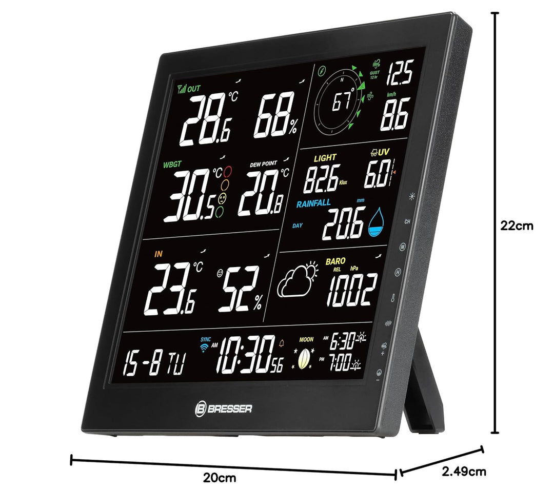 Bresser WLAN-Wetterstation 8-in-1 Aussensensor Windmesser Regenmesser UV WBGT Hitzealarm Vorhersage