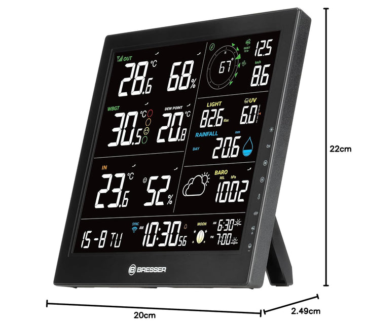 Bresser WLAN-Wetterstation 8-in-1 Aussensensor Windmesser Regenmesser UV WBGT Hitzealarm Vorhersage