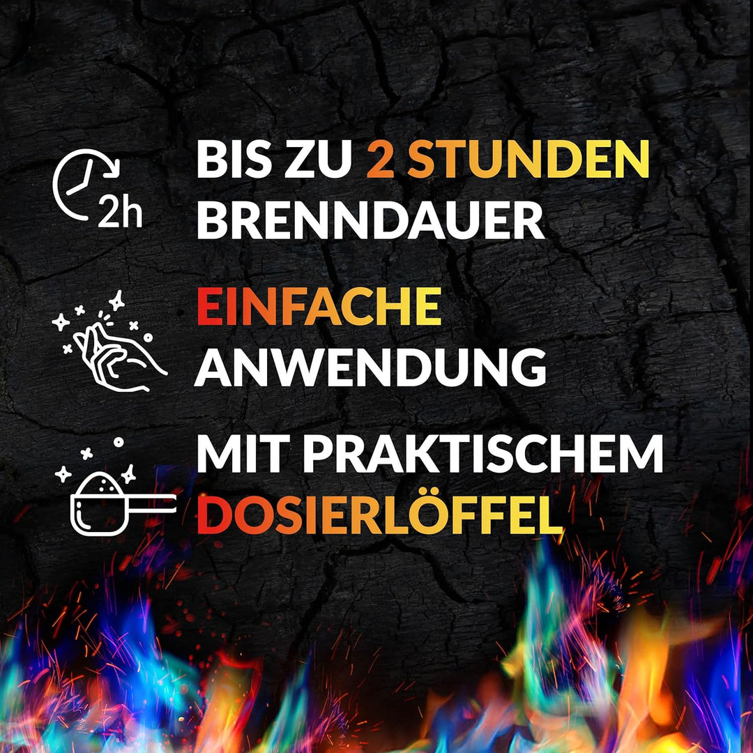 Pulver für buntes Feuer 250 Gramm für Feuerstellen, Kamin, Ofen, Lagerfeuer oder für Outdoor-Events.