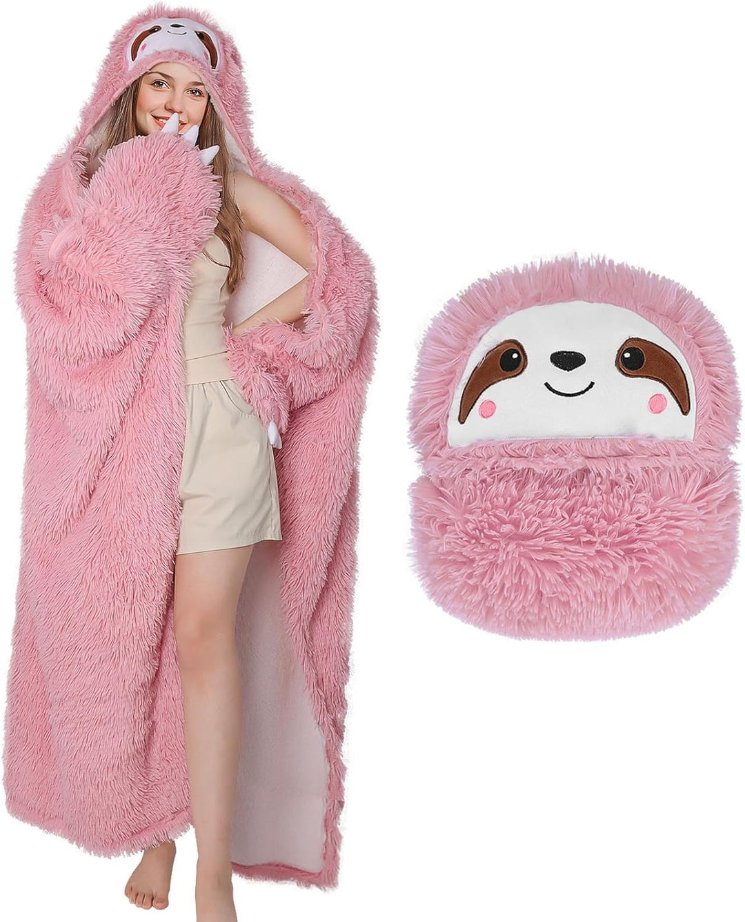 MSISILY Faultier Decke Mit Ärmeln und Kapuze, Kuscheldecke Flauschig Fleecedecke Wohndecken Warm She