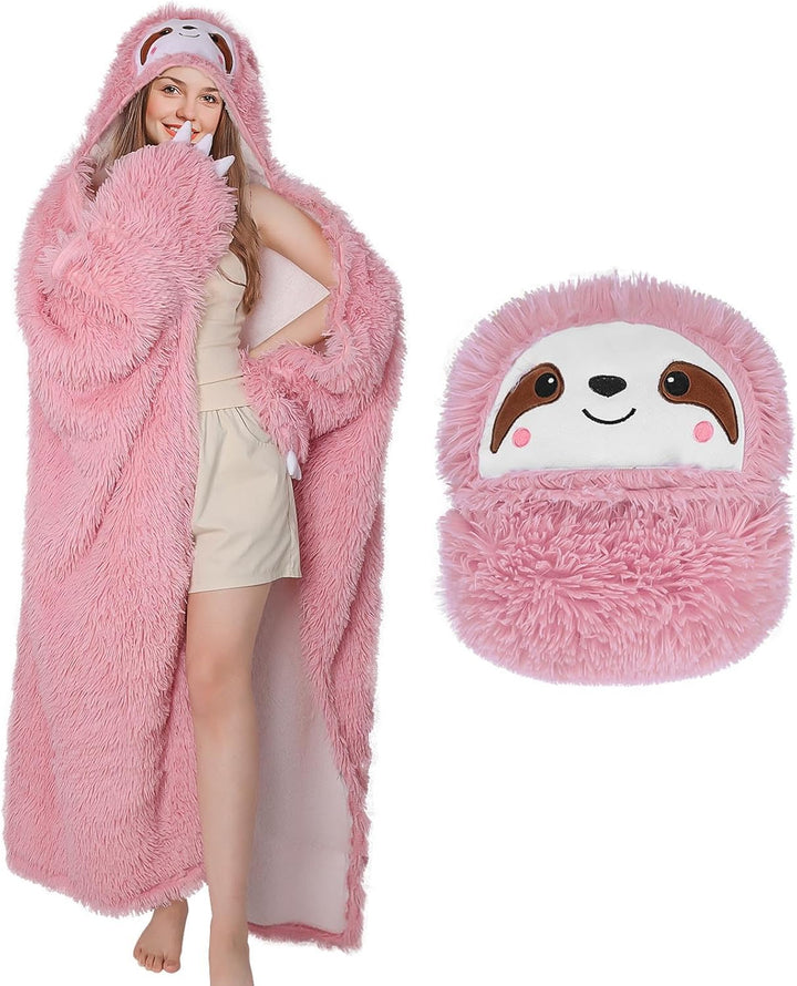 MSISILY Faultier Decke Mit Ärmeln und Kapuze, Kuscheldecke Flauschig Fleecedecke Wohndecken Warm She