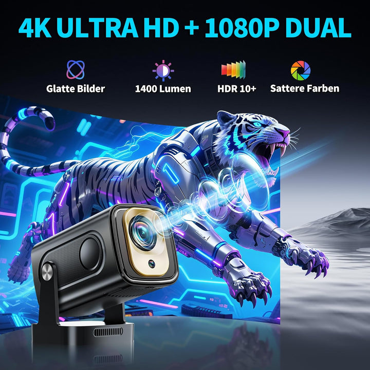 Mini Beamer 4K 1080P [2026 Neuer & Automatische Focus] Projektor Tragbarer mit WiFi 6 und Bluetooth