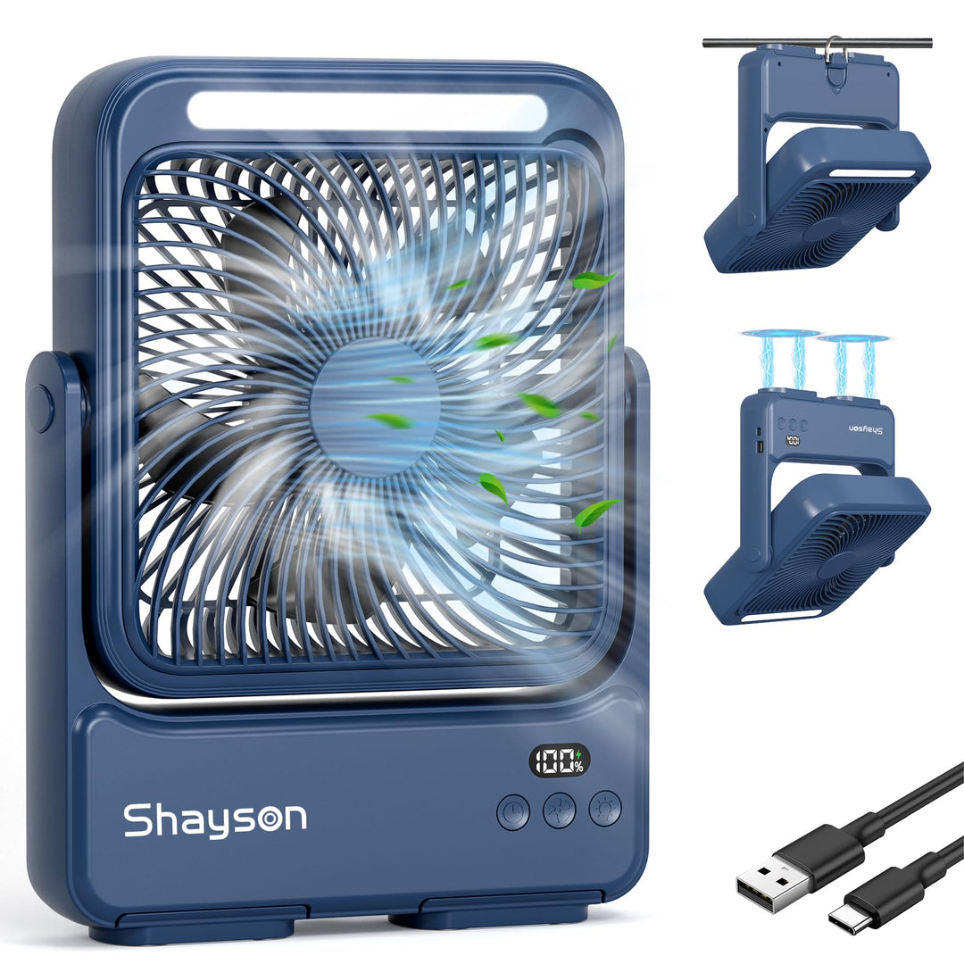 Ventilator 20000mAh Akku Tischventilator USB Camping Ventilatoren mit Lampe, 4 Getriebe,12-43 Std.La