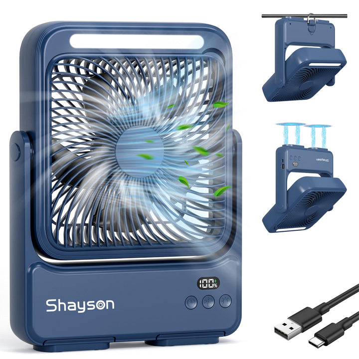Ventilator 20000mAh Akku Tischventilator USB Camping Ventilatoren mit Lampe, 4 Getriebe,12-43 Std.La