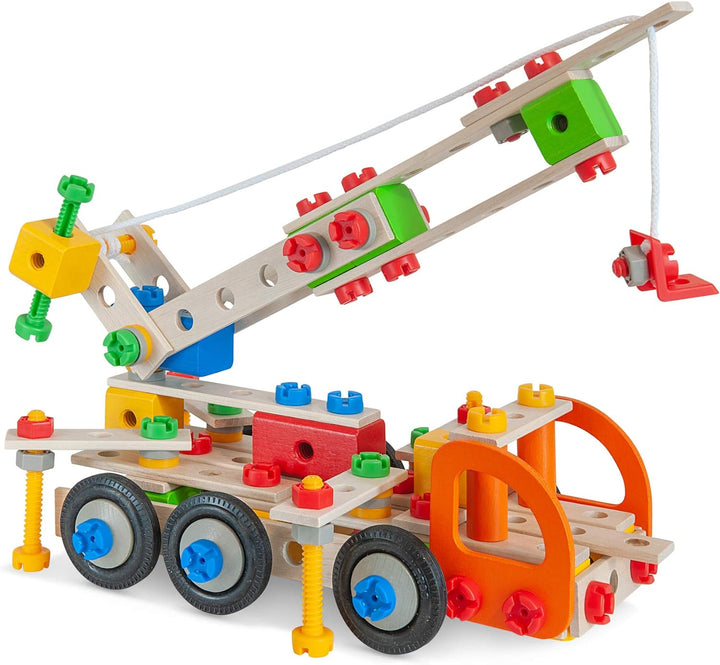 Eichhorn 100039094 Constructor Kranwagen vielseitiges Holzspielzeug, 170 Bauteile, 4 Verschiedene Ko