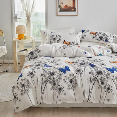 Löwenzahn Bettwäsche 200x220cm Blumen Pusteblume Blau Gelb Schmetterling Grau Weiss Bettwäsche Set M