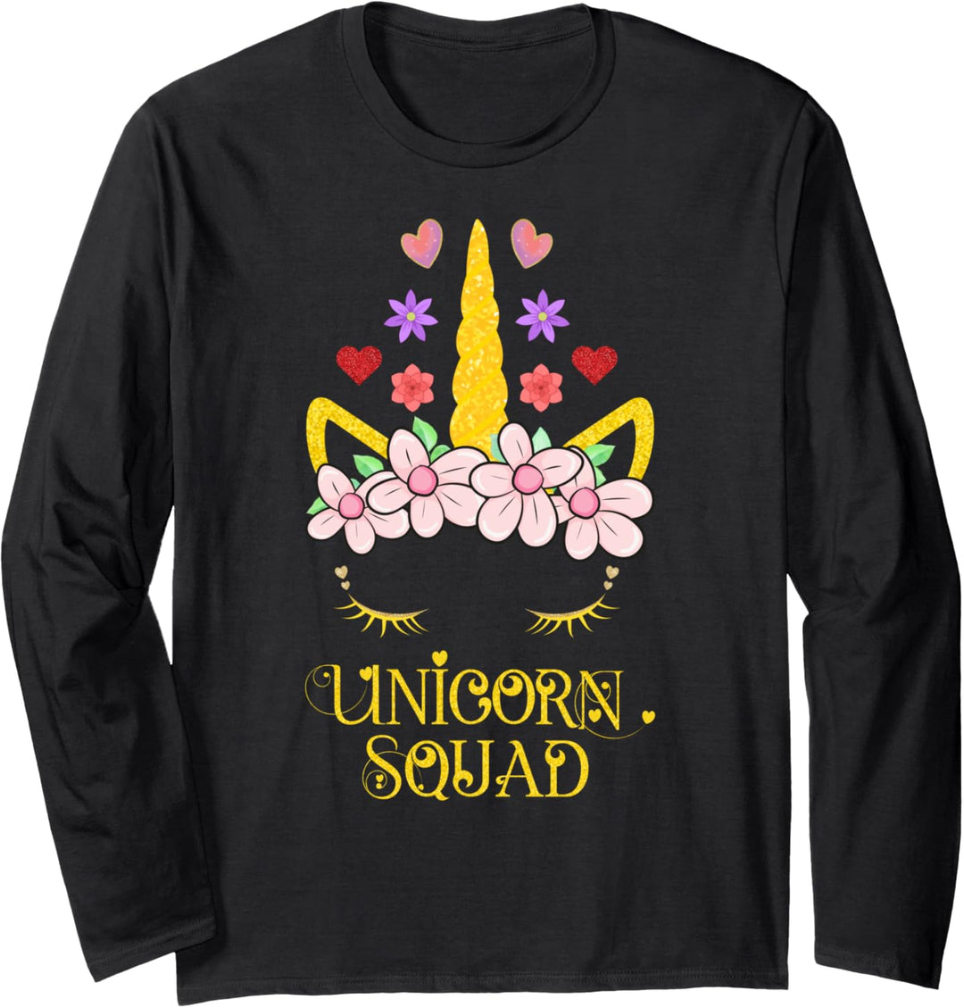 Unicorn Squad Girls Kids Floral Rainbow Flower Face Queen Langarmshirt