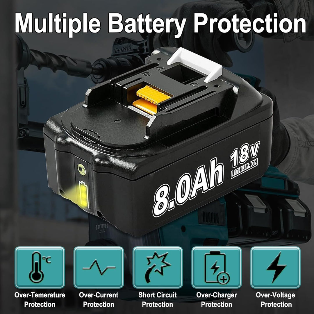 6 X 8000mAh Akku mit Ladegerät Ersatzakku für Ma-Kita Akku 18V BL1830B BL1840 BL1850 BL1850B BL1860