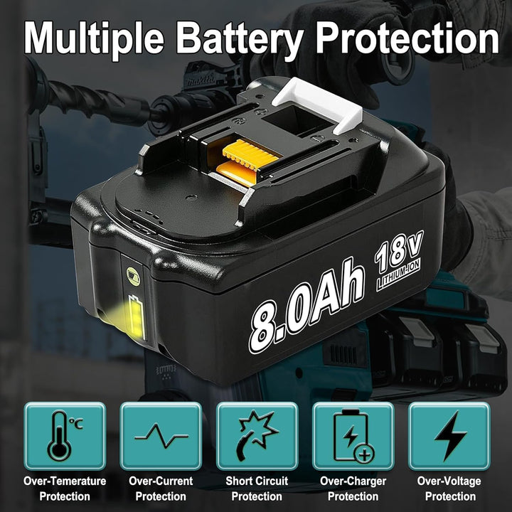 6 X 8000mAh Akku mit Ladegerät Ersatzakku für Ma-Kita Akku 18V BL1830B BL1840 BL1850 BL1850B BL1860