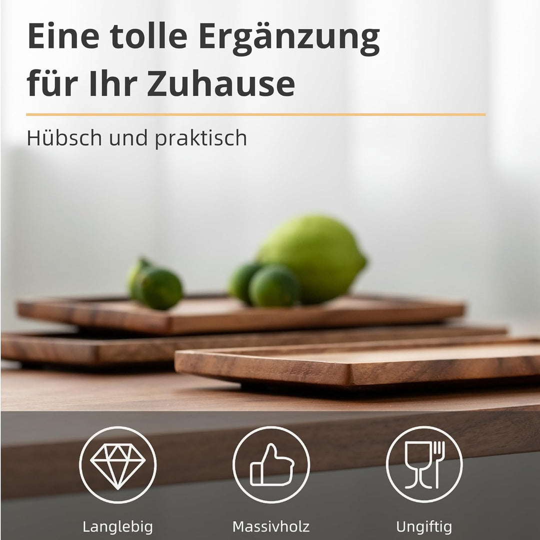 Kleines Tablett Holz Serviertablett, Rechteckig Akazien Holz Mini Tablett Servierteller für Küchen-S