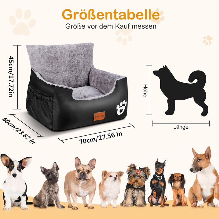 Hunde Autositz, 70x60x45cm, 2 Ansteckbare, Verstellbare Sicherheitsleinen, Auto-Hundebett für kleine