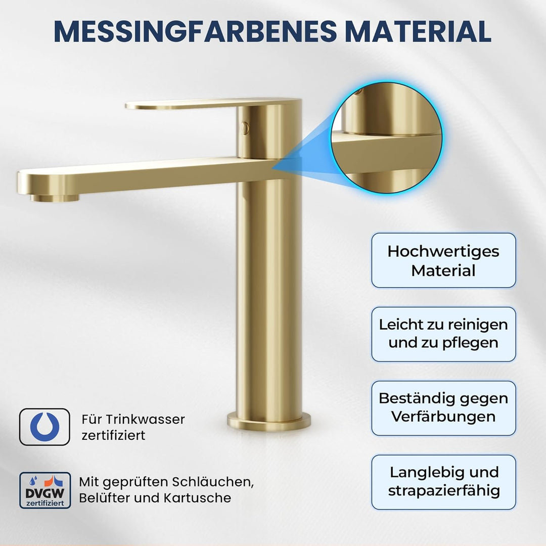 Tarnby Wasserhahn Bad – Waschtischarmatur 17,3 cm, Waschbeckenarmatur Messing Matt, Anti-Fingerprint