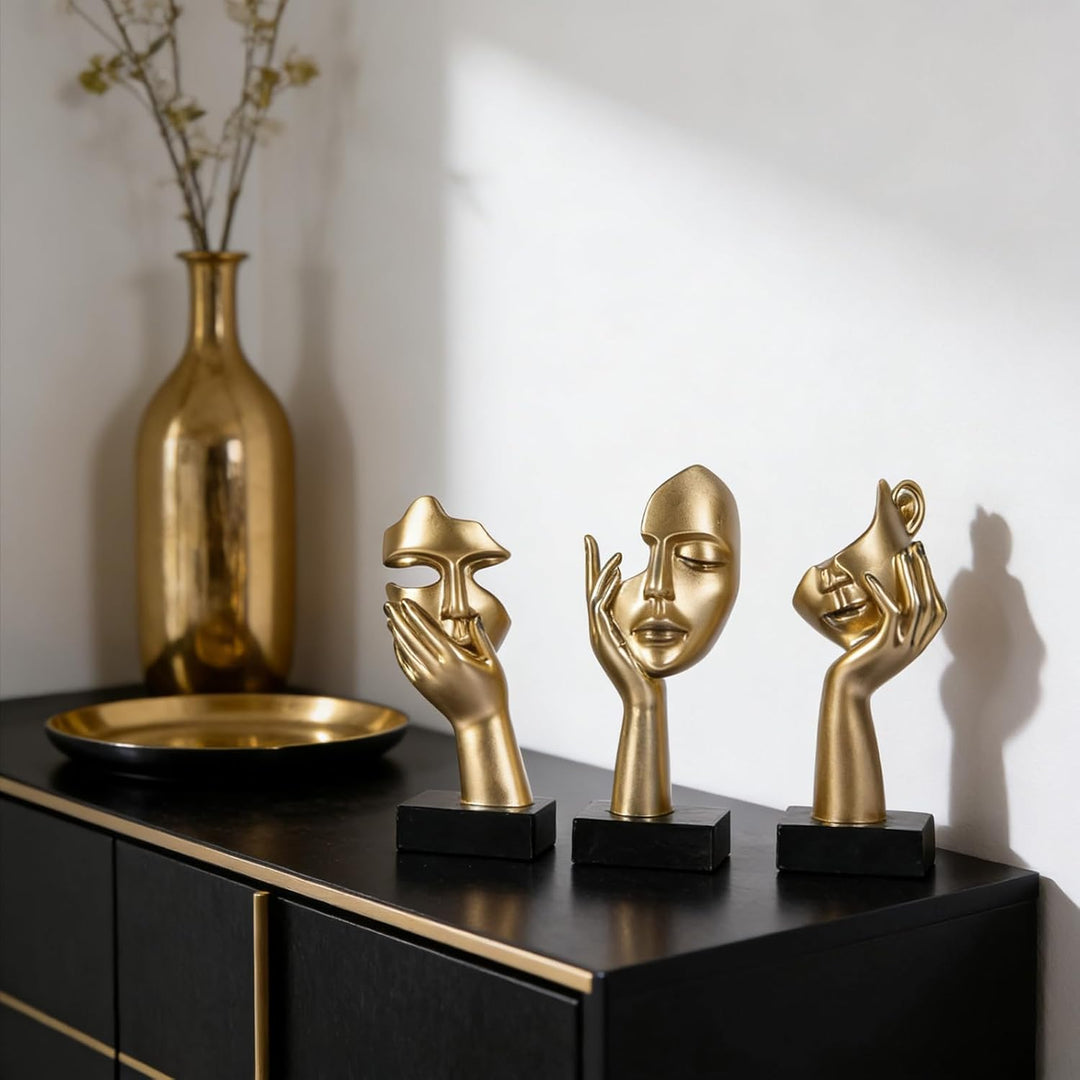 oliruim 3 Stück Denker-Statue, goldene Schwarze abstrakte Kunstskulptur, Moderne Heimdekoration, Sch