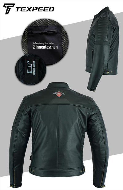 TEXPEED Motorrad lederjacke herren mit protektoren - Schwarz Bikerjacke - Motorrad mit original bike