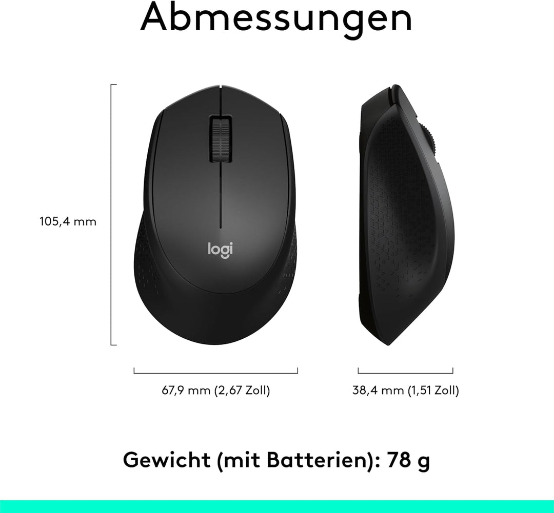 Logitech M280 Kabellose Maus, 2,4 GHz mit USB-Nano-Empfänger, 1000 DPI Optical Tracking, 3 Tasten, 1
