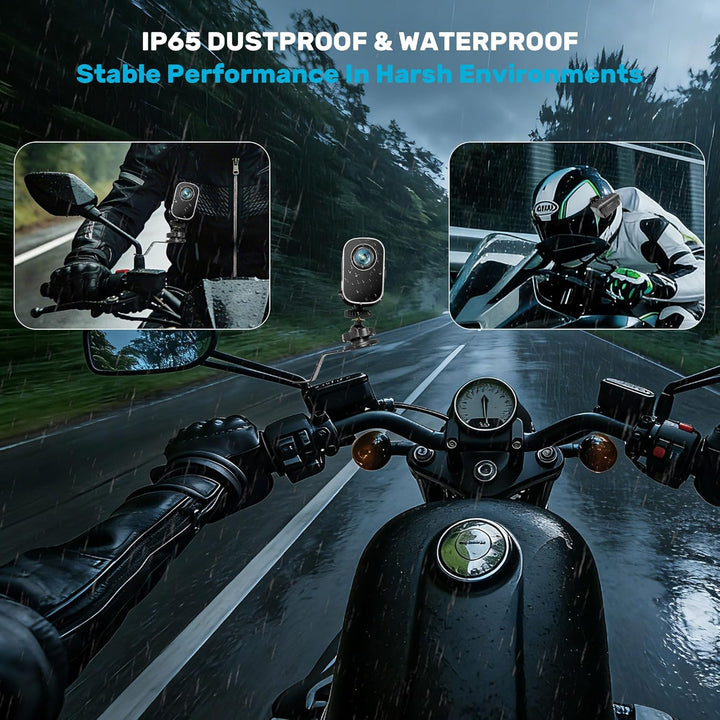 Dashcam Motorrad 4K+1080P,WiFi Dashcam Auto vorne hinten mit GPS,HDR,6 Stunden grosser Akku Action C