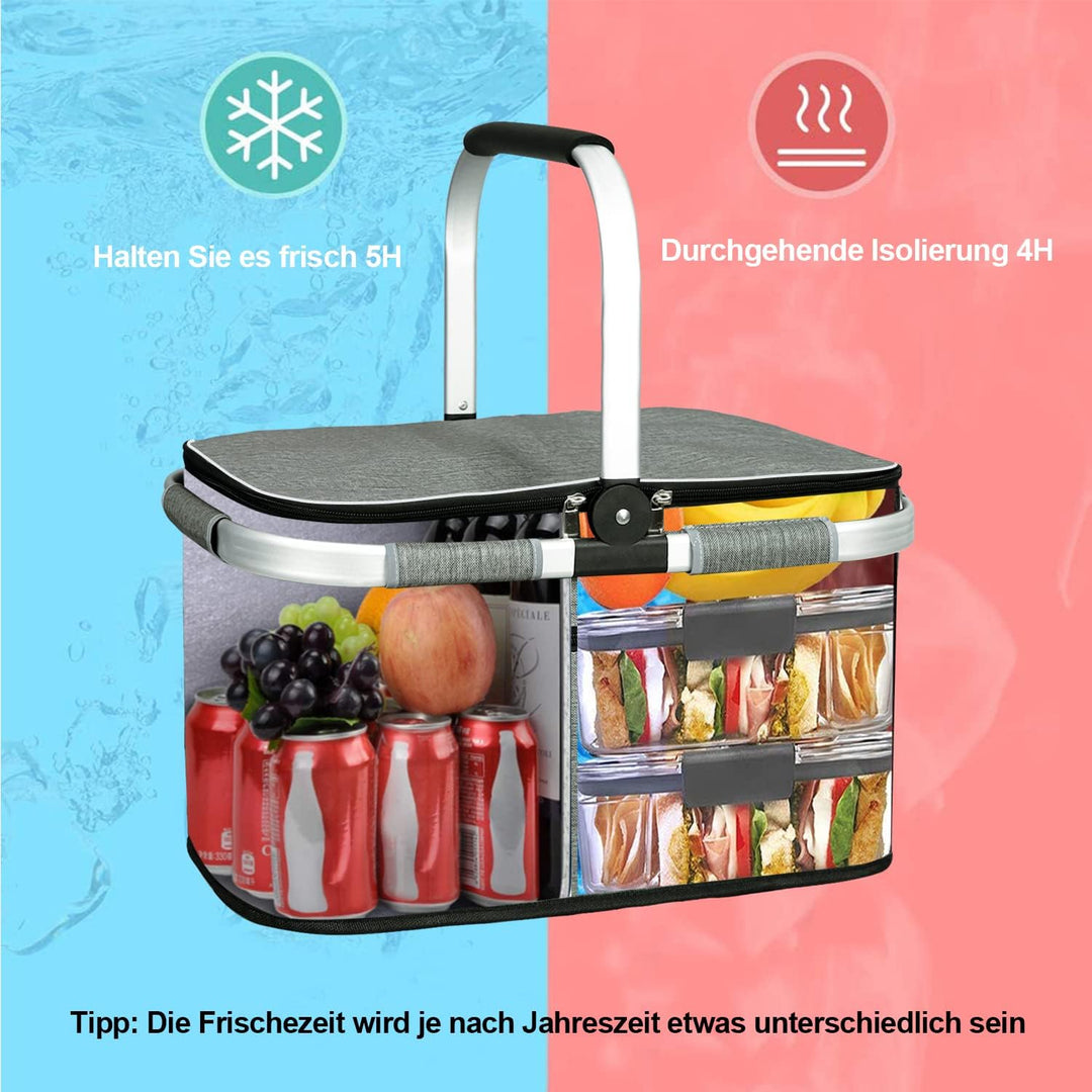 LIQINGG 35L Kühltasche Einkaufskorb Grosse isolierte Kühlkorb Lunchtasche Thermotasche für Büro Camp