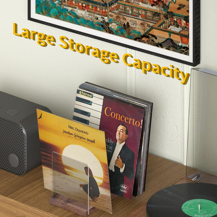 Schallplatten-Aufbewahrungshalter, Walnussholz-Ständer mit Acryl-Stützplatte, Album-Display-Zubehör
