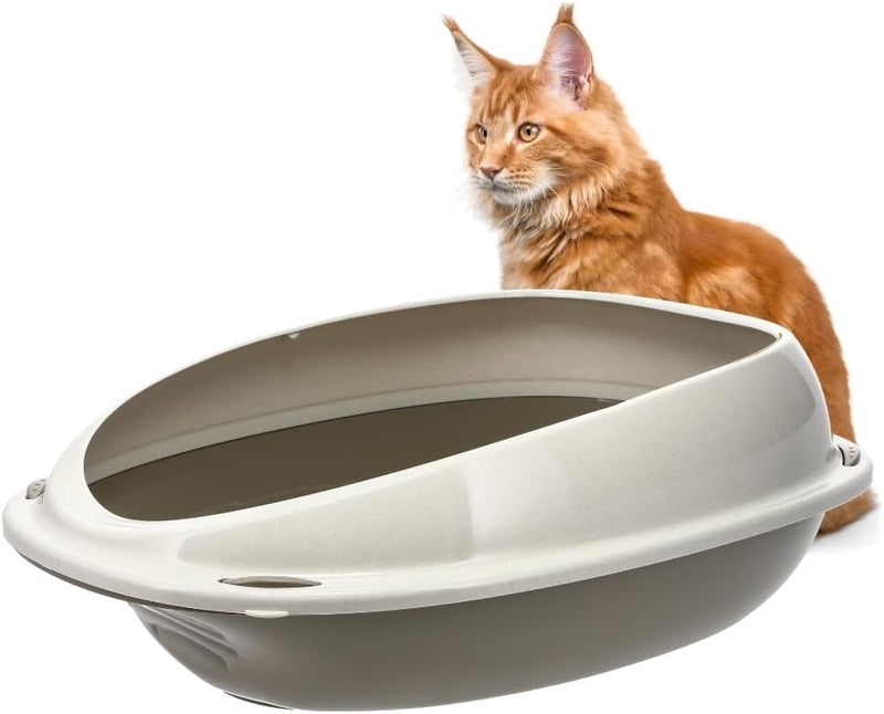 GarPet Katzenklo ohne Deckel 57x40x19 cm Katzentoilette mit Rand Katzen WC Schalentoilette grau oval