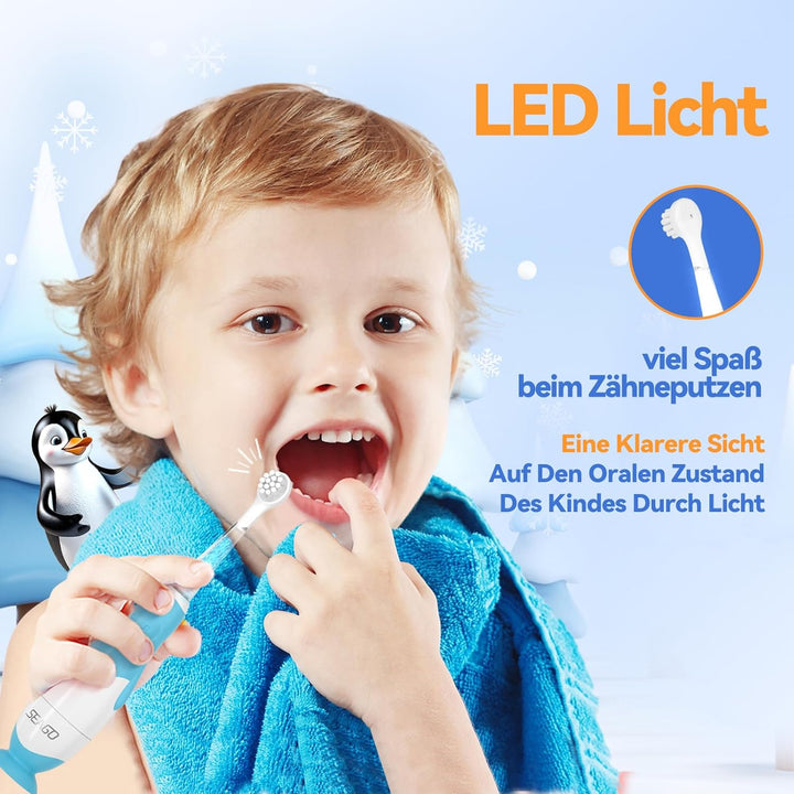Seago Elektrische Zahnbürste Kinder Baby Zahnbürste ab 0 1 2 3 Jahr, mit LED Licht, Runder Weich Ers