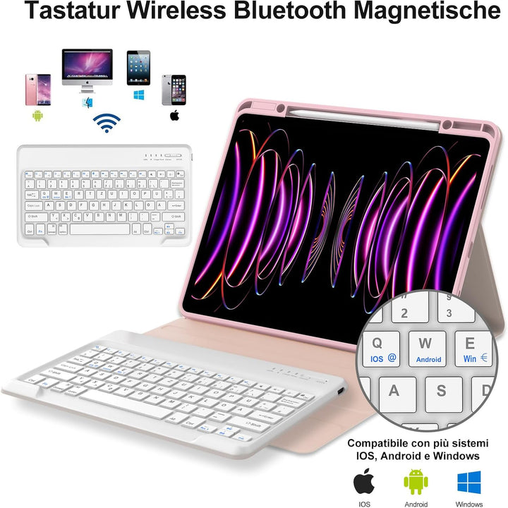 Hülle mit Tastatur für iPad Pro 12,9 Zoll 6./5./4./4. Generation, Rosa Rosa Tastatur, Rosa Tastatur