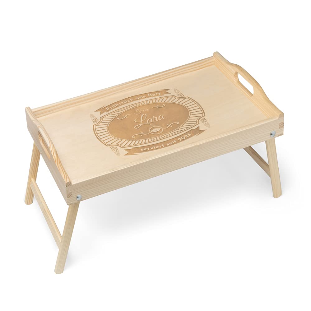 Maverton Serviertablett mit Gravur - personalisiert - Tabletttisch mit Griffen - klappbare Beine - e