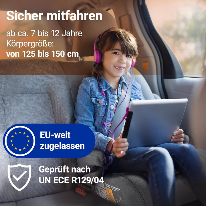 Auto Sitzerhöhung i-Size 125–150 cm | Befestigung mit 3-Punkt-Gurt, ECE R129/04 geprüft | stabile ge