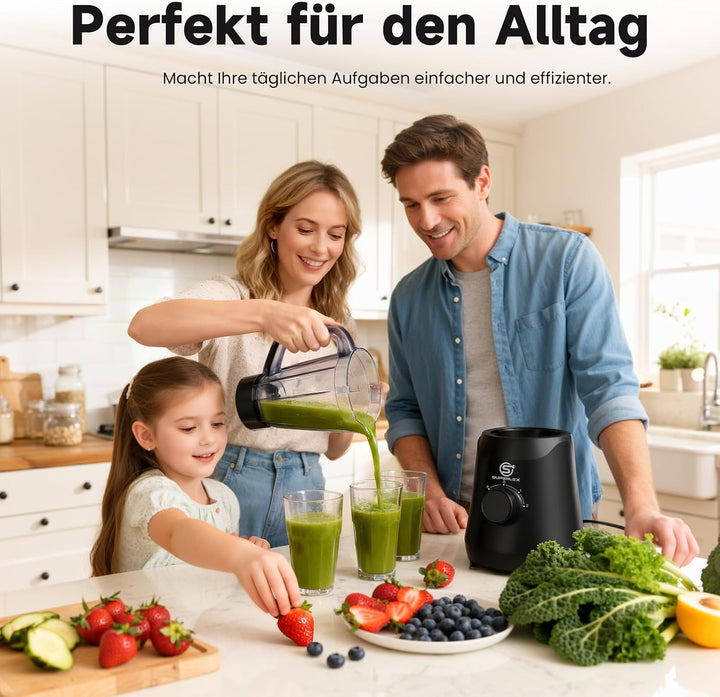 Standmixer 500W Smoothie Maker, 1,5L Mixer mit 2 Geschwindigkeiten | Pulsfunktion, Edelstahlklingen
