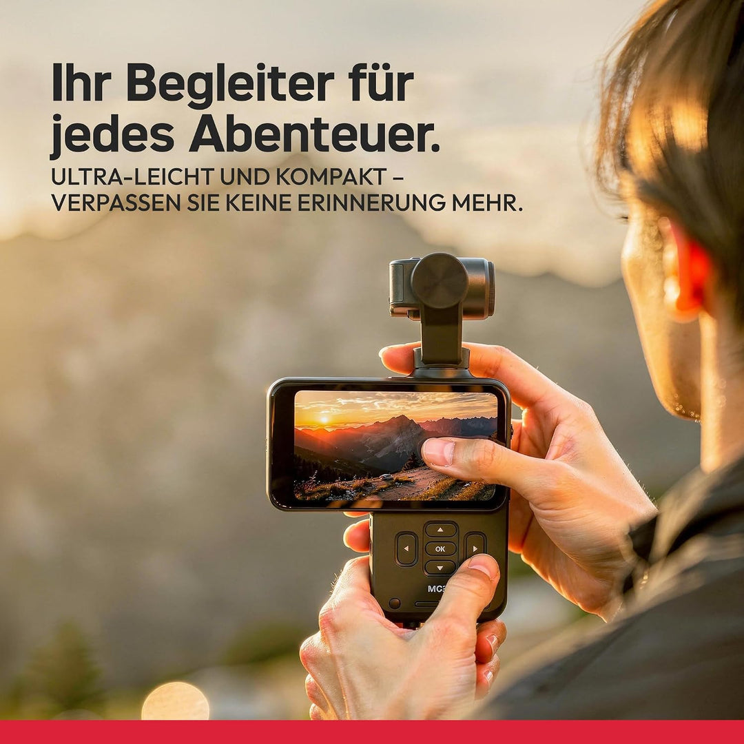 AGFA Photo Gimbal Realimove MC3X - Caméra Stabilisateur 3 Axes 4K Ultra HD, Écran Tactile Rotatif 3,