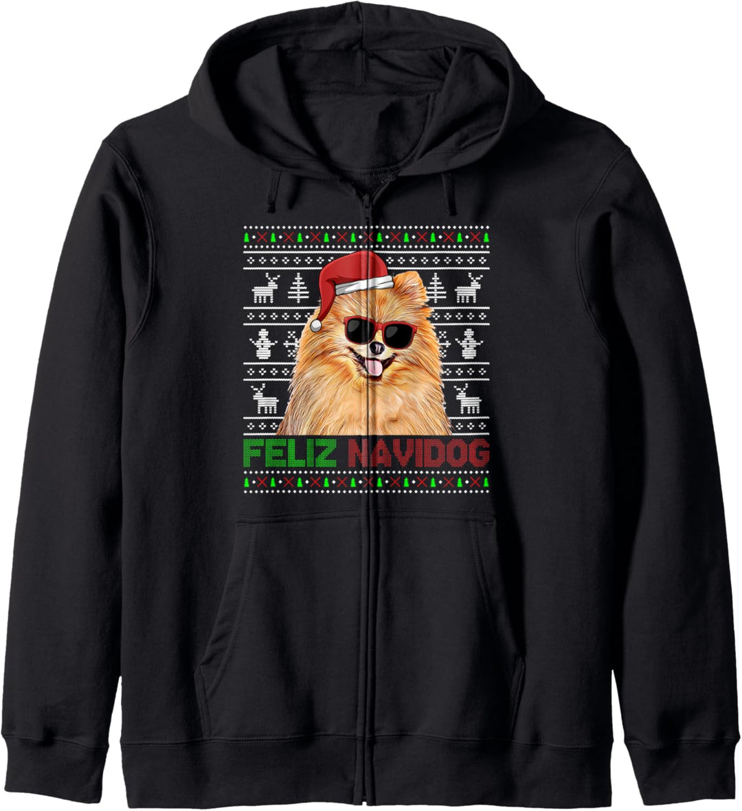 Pomeranian Dog Feliz Navidog Lustiges Weihnachten Kapuzenjacke
