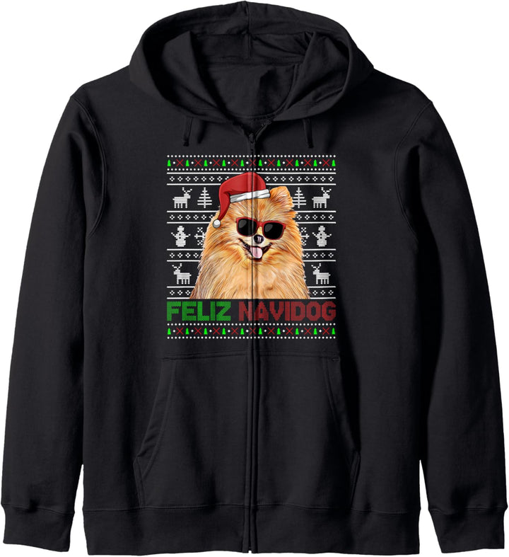 Pomeranian Dog Feliz Navidog Lustiges Weihnachten Kapuzenjacke
