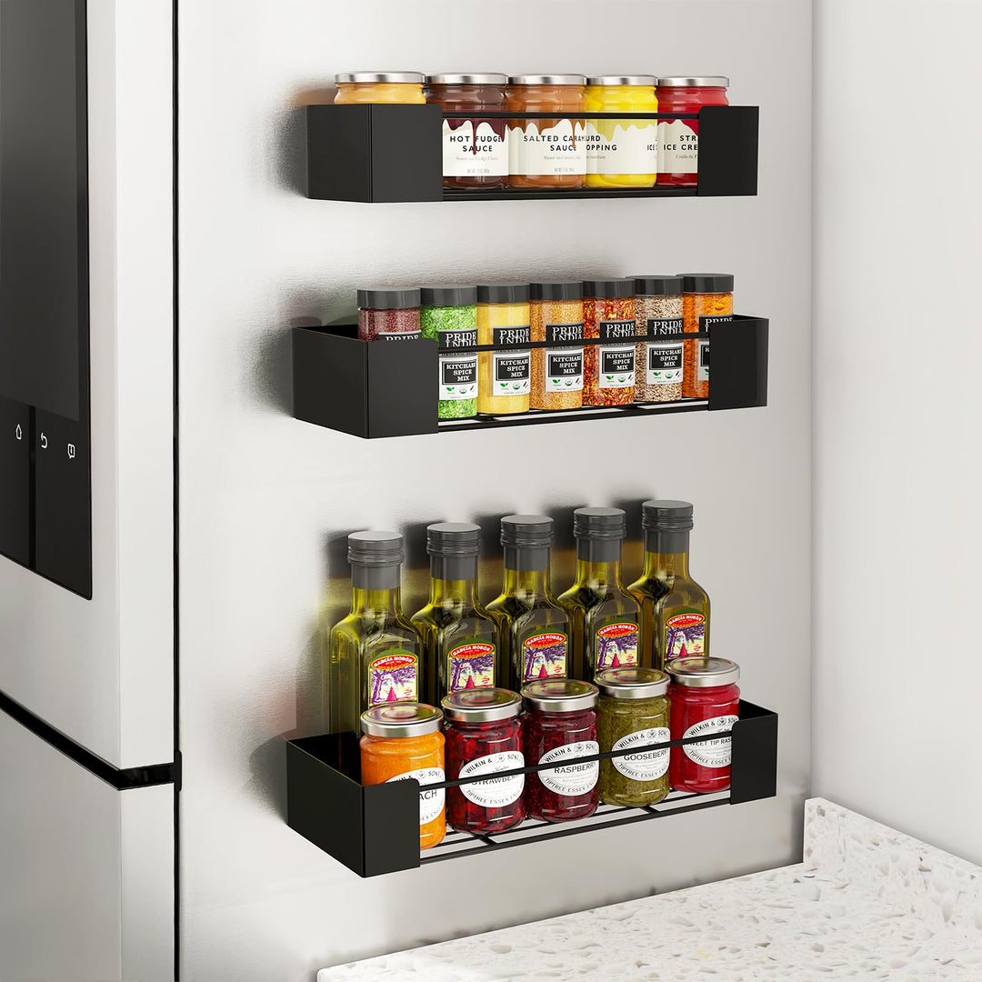 Golden Bell 3 Stück Gewürzregal Magnetisch, Magnet Regal Kühlschrank, Gewürzregal Ohne Bohren, Stark