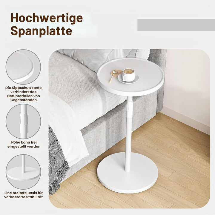 Beistelltisch Rund Verstellbarer Kleiner Tisch Nachttisch Holz Beistelltisch Couch für kleine Räume