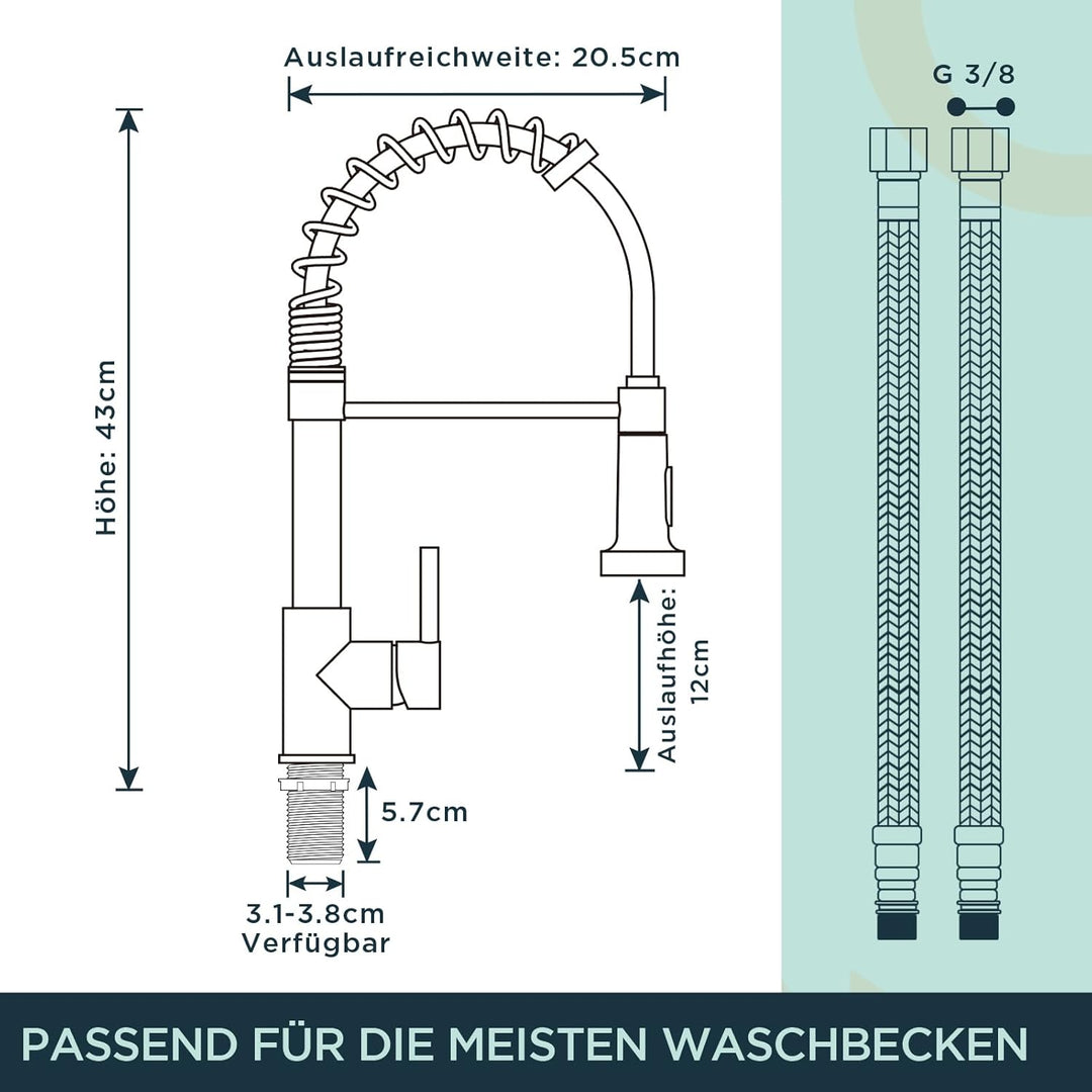 FORIOUS Wasserhahn Küche, Mischbatterie Küche Ausziehbar Brause, Einhebelmischer Küchenarmatur Spüla