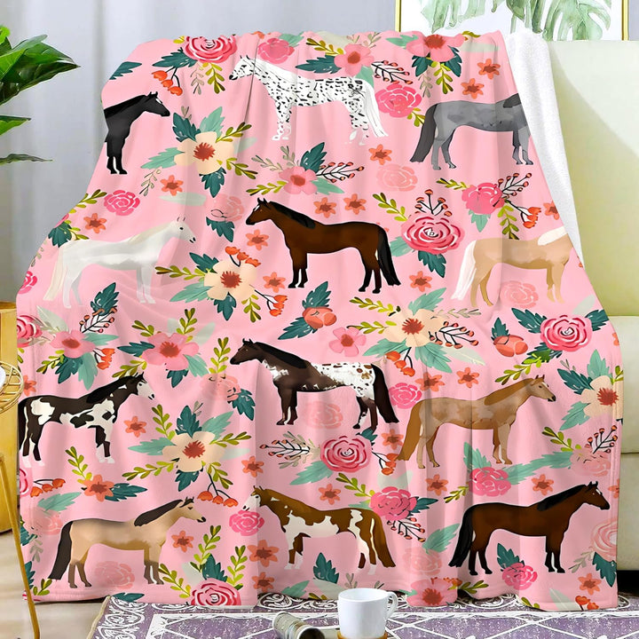 Pferde Geschenke Decke für Frauen Blumenpferde werfen Decke Sachen Plüsch gemütliche Bettwäsche Flan