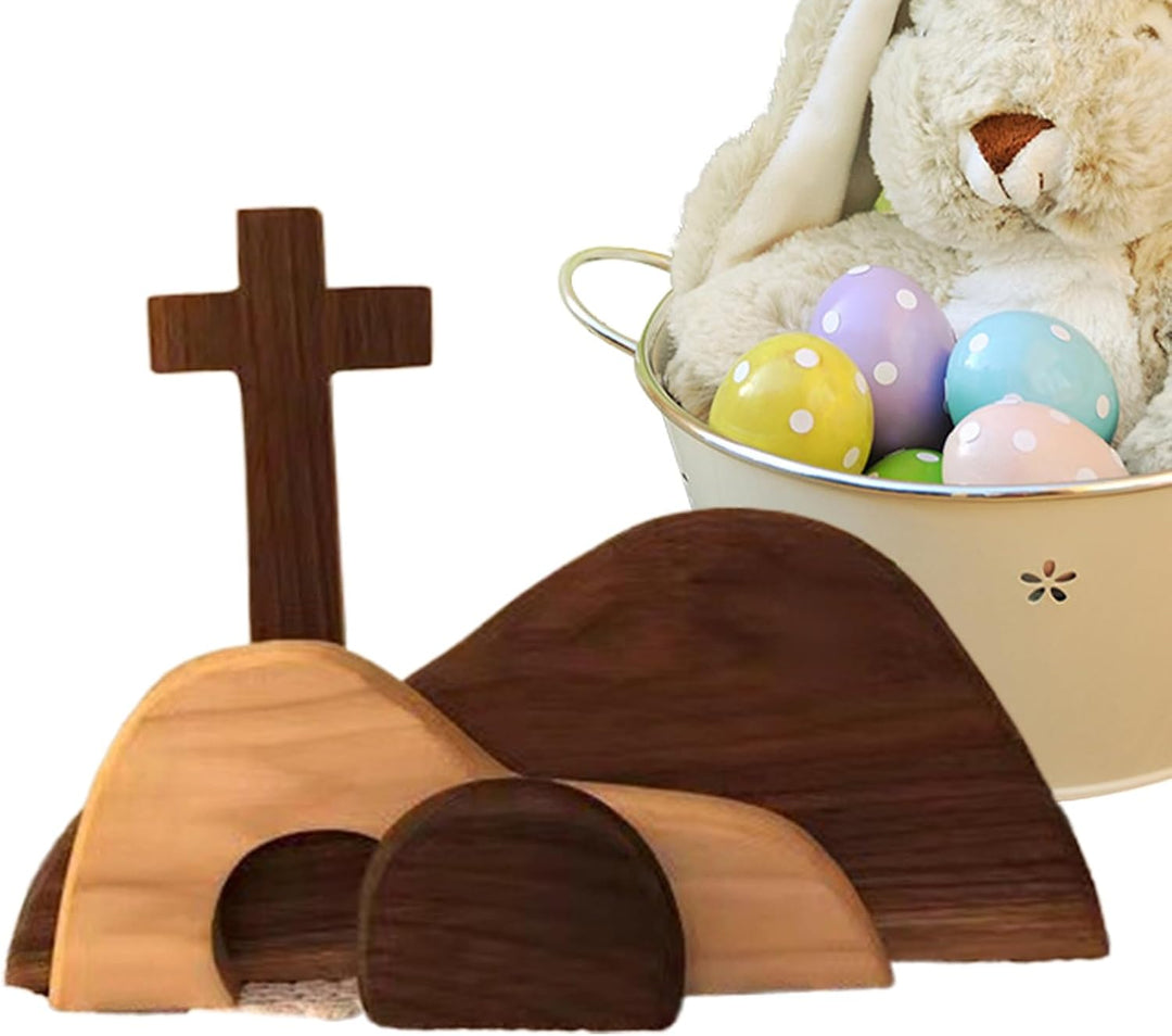 Generisch Osterkrippe Aus Olivenholz, Osterkrippe Ostermorgen, Osterszene Leeres Grab, Handgefertigt