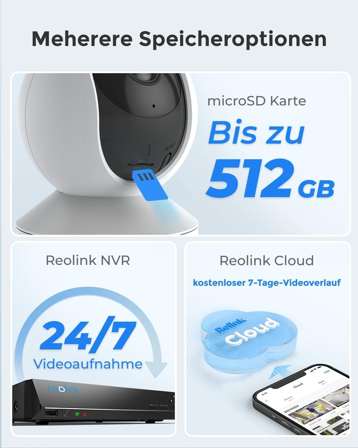 Reolink WLAN IP Kamera Indoor Schwenkbar, Überwachungskamera Innen Handy 3MP HD mit 2,4 GHz WLAN, 35