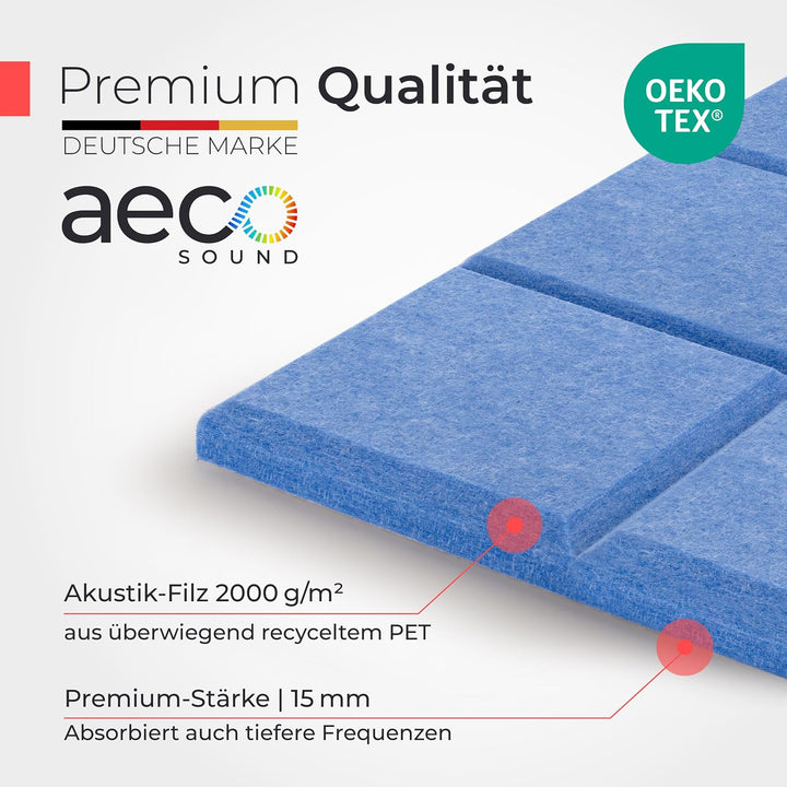 Akustikpaneele selbstklebend – 9er-Set | 30x30cm | Akustikfilz Himmelblau, extra dick 15mm – 3D Wand