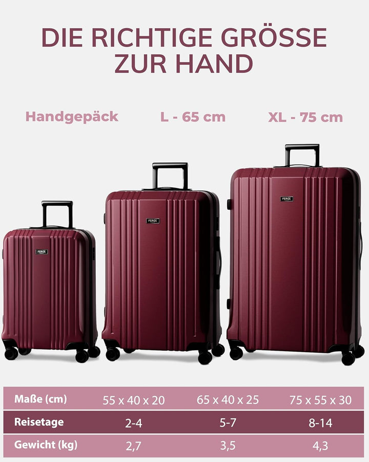 FERGÉ Kofferset 3 TLG Hartschale mit TSA-Zahlenschloss Cannes Reisekoffer Trolley-Set (Handgepäck, L