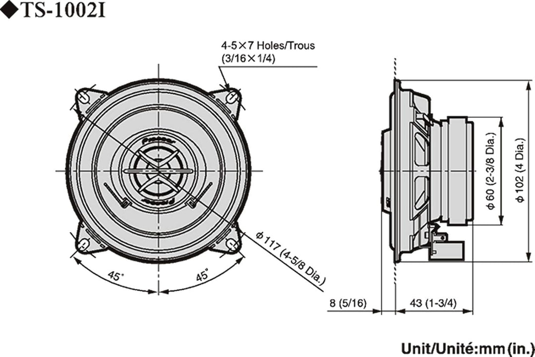 Pioneer TS-1002I 10 cm 2-Weg-Koaxiallautsprecher Set mit 2 Lautsprechern (je 120 W max., 25 W Sinus)