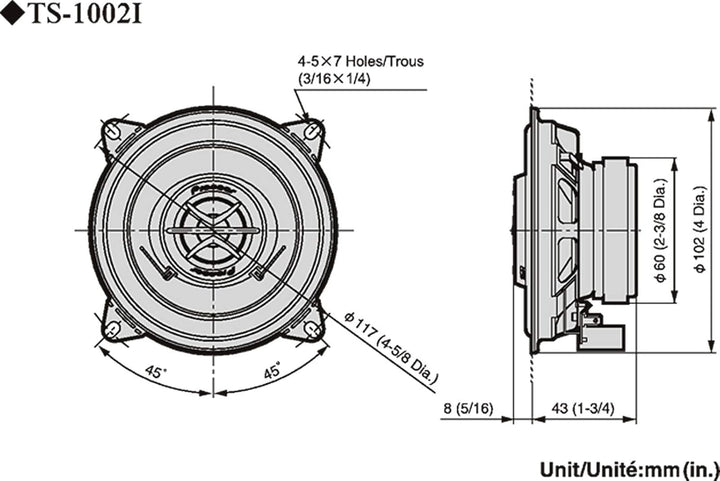 Pioneer TS-1002I 10 cm 2-Weg-Koaxiallautsprecher Set mit 2 Lautsprechern (je 120 W max., 25 W Sinus)