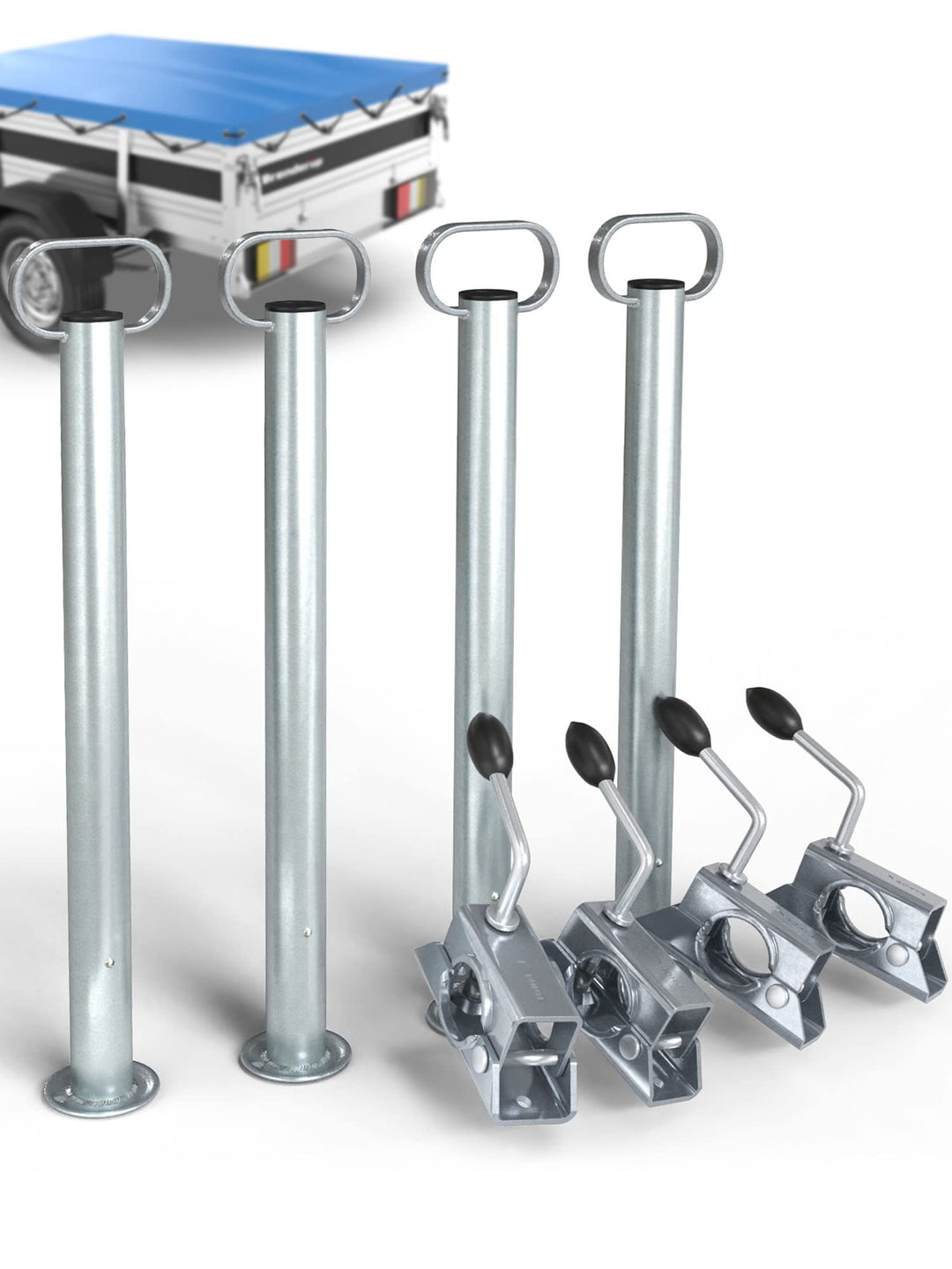 Anhänger Stützen Set 600mm inkl. Klemmhalter (300kg Stützlast) | Anhängerstützen mit Halterung aus v
