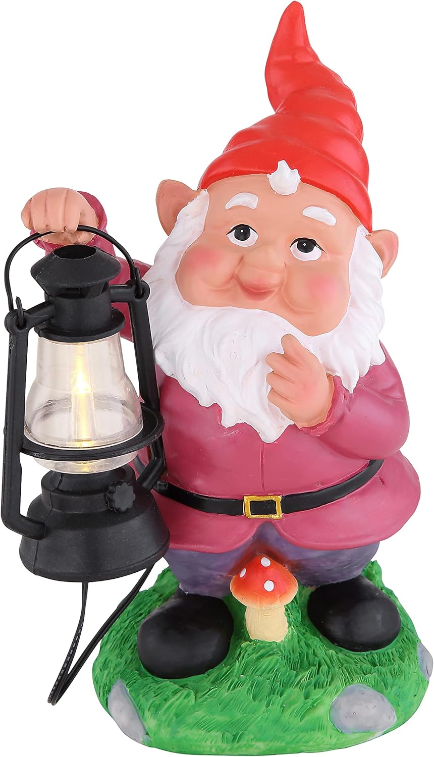 bmf-versand® LED Solar Gartenzwerg lustig - Gartenfigur mit Licht wetterfest - Solarlaterne Zwerg -