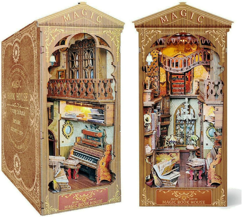 Cuteefun Book Nook Kit, DIY Miniatur Haus Kit mit Möbeln und LED Licht, Buchstützen Modellbau, Model