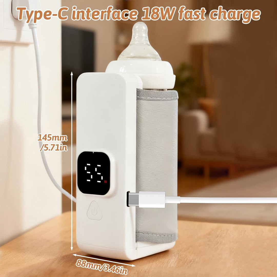 Tragbarer Flaschenwärmer, 38-55℃ Einstellbar Babyflaschenwärmer mit LED-Anzeige, USB-aufladbarer Bab