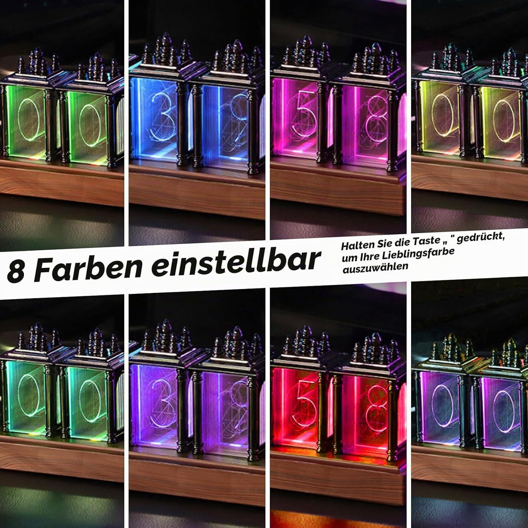 Nixie Tube Clock, RGB LED Röhrenuhr, LED Nixie Uhr, 12/24-Stunden-Anzeige, einstellbare Helligkeit u