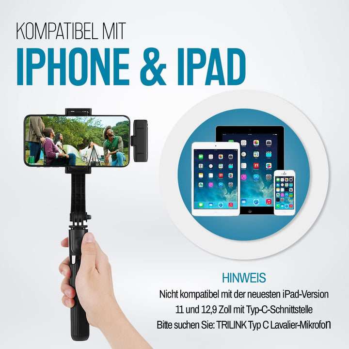 TRILINK Wireless Lavalier Mikrofon für iPhone iPad, Plug Play Ansteckmikrofon-Lightning-Kabellos, Mi